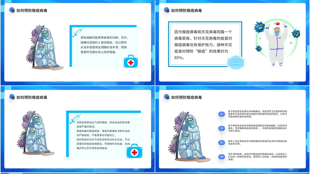 蓝色卡通风猴痘病毒科普教育PPT模板