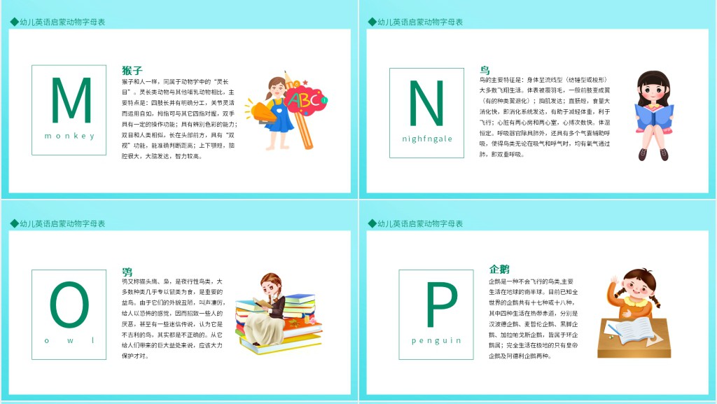 幼儿英语启蒙动物字母表动态PPT模板