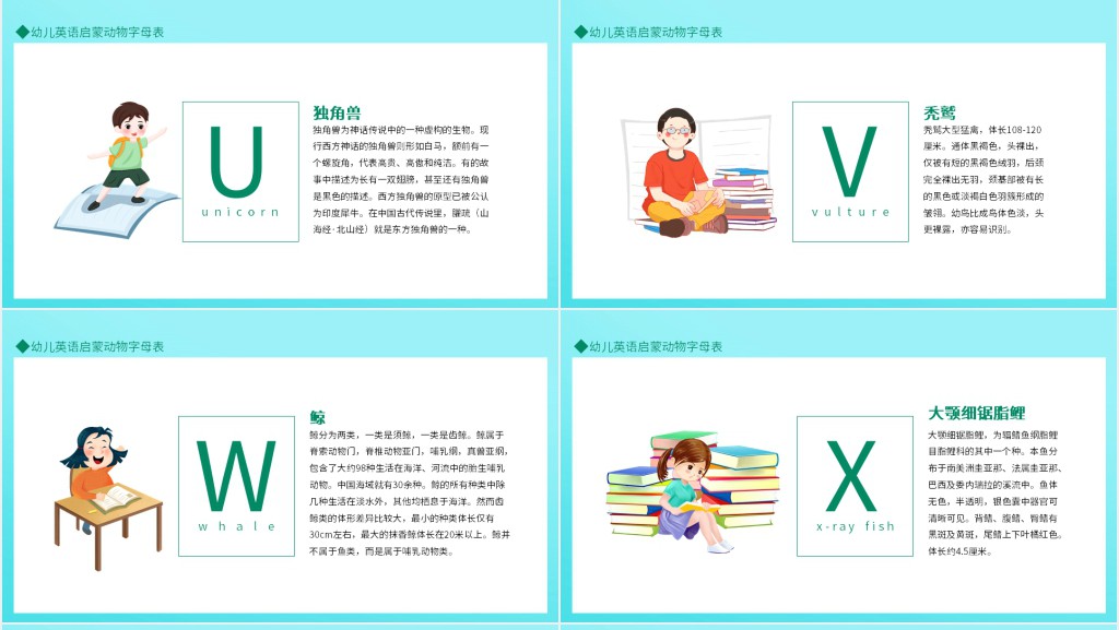 幼儿英语启蒙动物字母表动态PPT模板