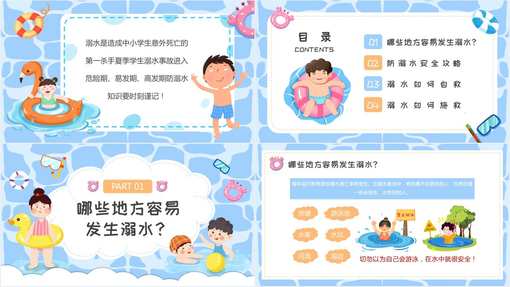 防中小学溺水安全教育PPT模板