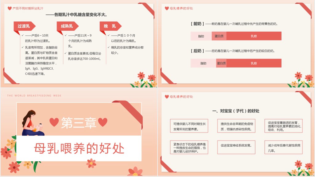 橙色卡通风母乳喂养知识分享PPT模板