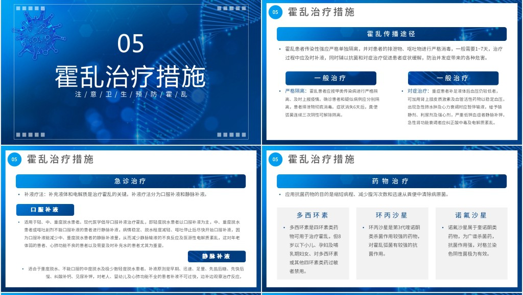 蓝色简约风预防霍乱传染病知识PPT模板