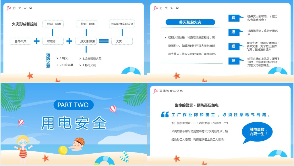蓝色卡通夏季安全主题班会PPT课件