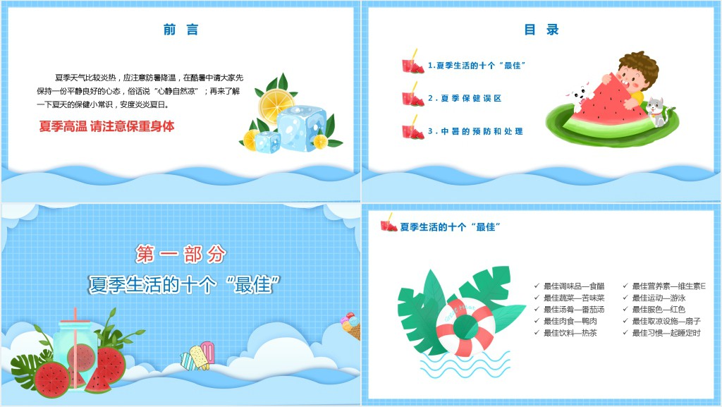 夏季防温降暑知识PPT模板 夏季防温降暑知识PPT模板