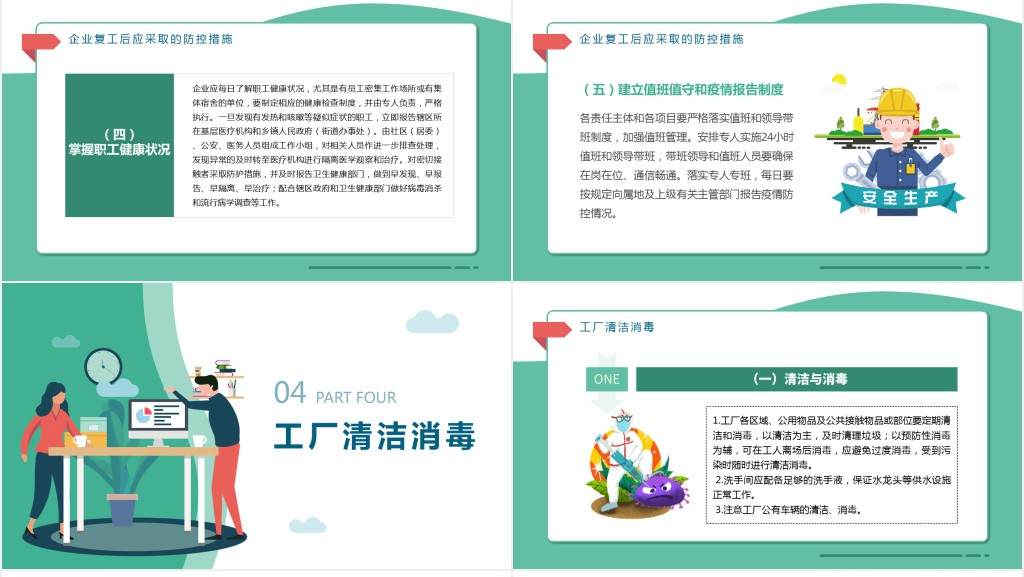 绿色清新企业复工新型冠状病毒肺炎病情防控工作要点商务PPT