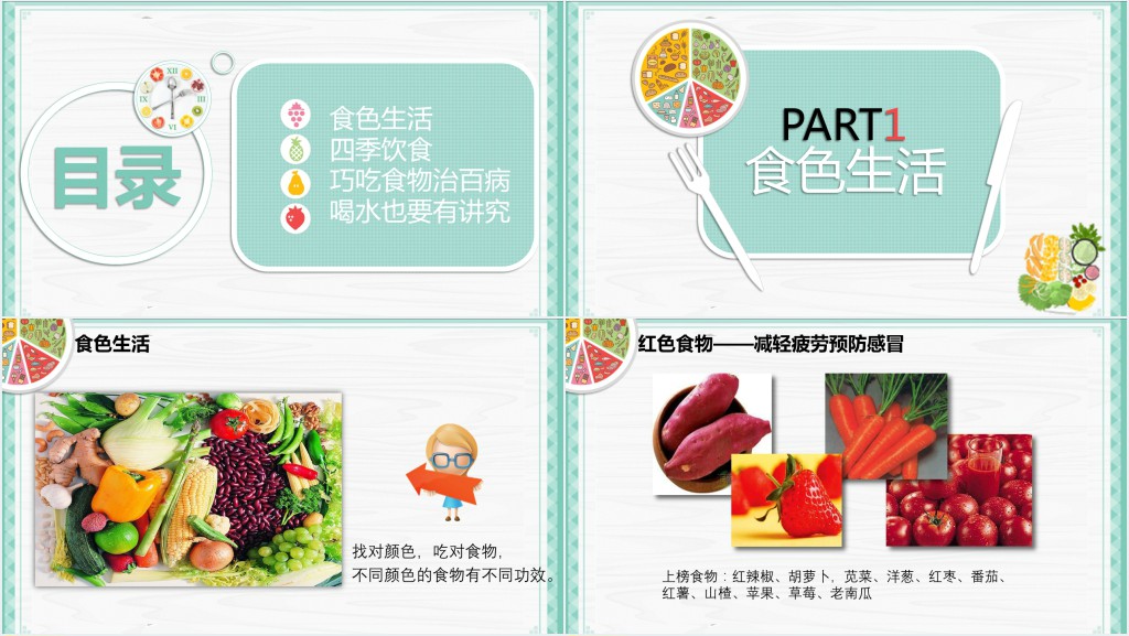 绿色简约清新健康生活饮食常识PPT模板