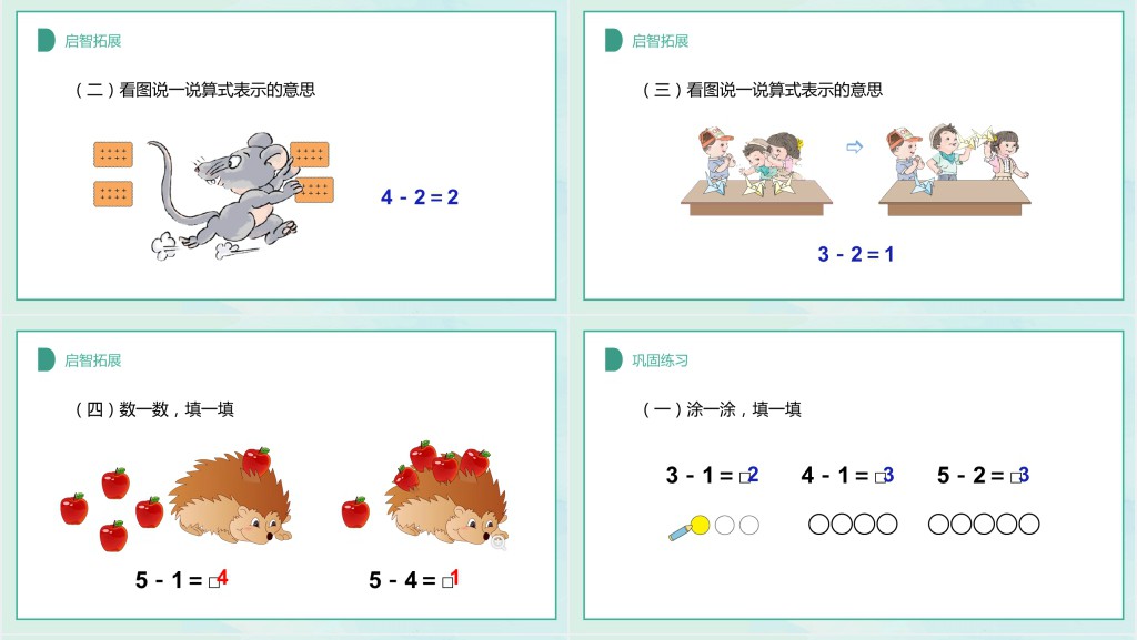 人教版小学一年级数学上册第三课第三课时:1~5的认识和加减法——加减法的初步认识PPT课件 人教版小学一年级数学上册第三课第三课时:1~5的认识和加减法——加减法的初步认识PPT课件