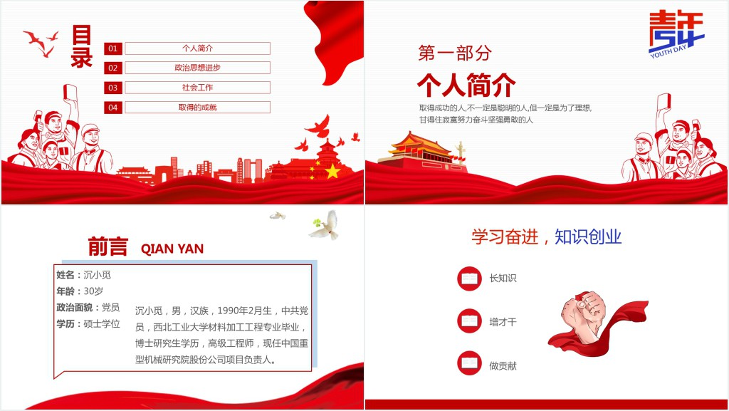 五四青年奖章事迹汇报PPT模板