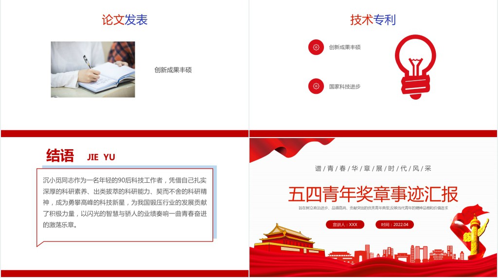 五四青年奖章事迹汇报PPT模板