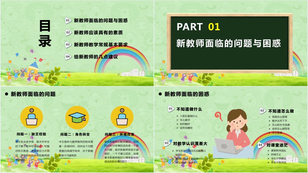 小清新绿色新教师入职培训PPT模版