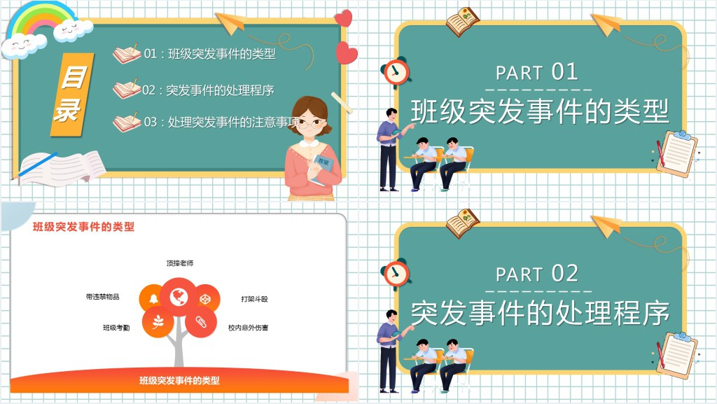 班级突发事件处理流程PPT卡通风新教师入职培训课程专题课件模板