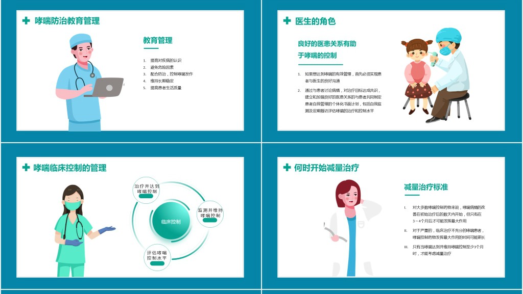 儿童哮喘知识讲解PPT清新医疗风医学知识讲解通用课件PPT模板