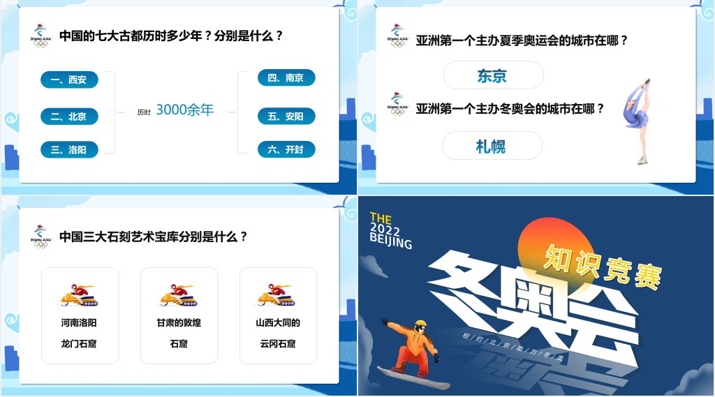 中小学生卡通风格冬奥会知识竞赛主题班会课件