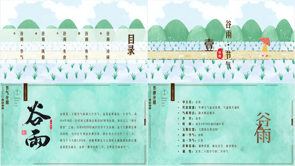 谷雨的由来和谷雨物特点PPT模板 谷雨的由来和谷雨物特点PPT模板