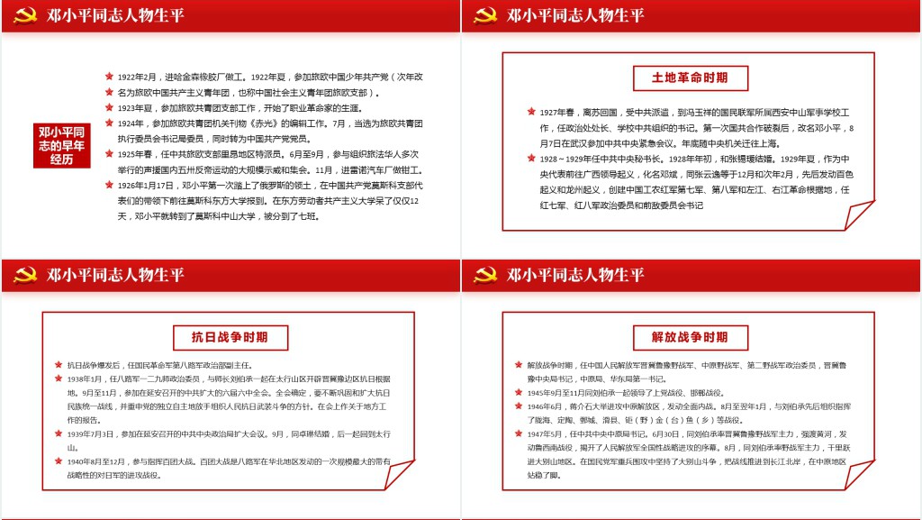 热烈庆祝邓小平诞辰117周年纪念红色中国风PPT 模板