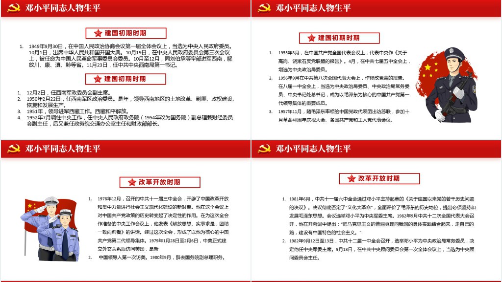 热烈庆祝邓小平诞辰117周年纪念红色中国风PPT 模板