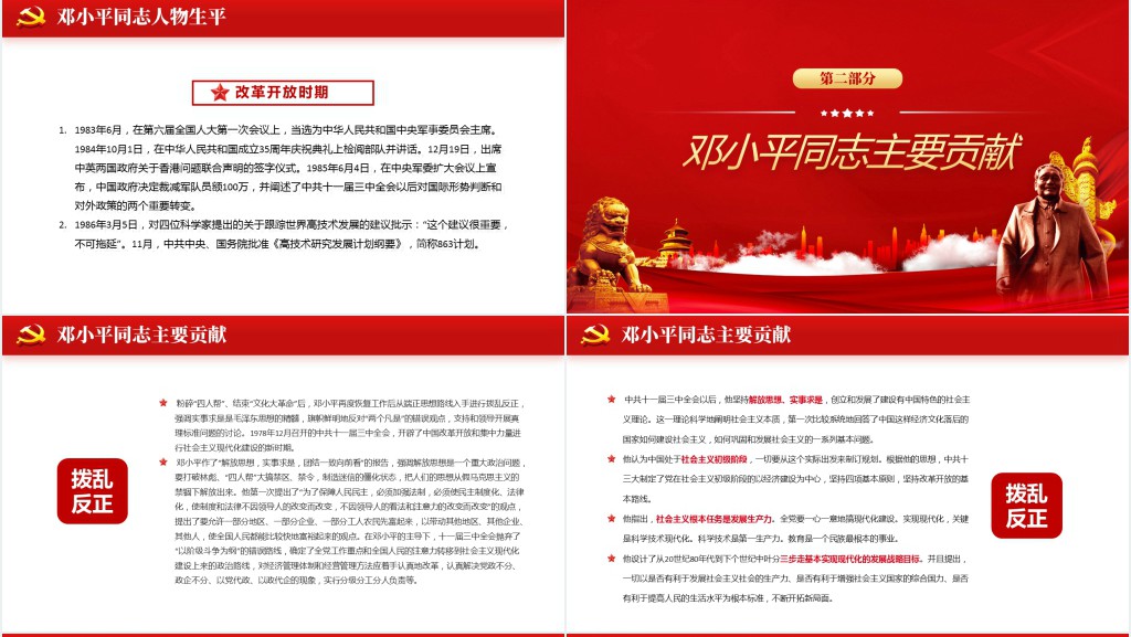 热烈庆祝邓小平诞辰117周年纪念红色中国风PPT 模板