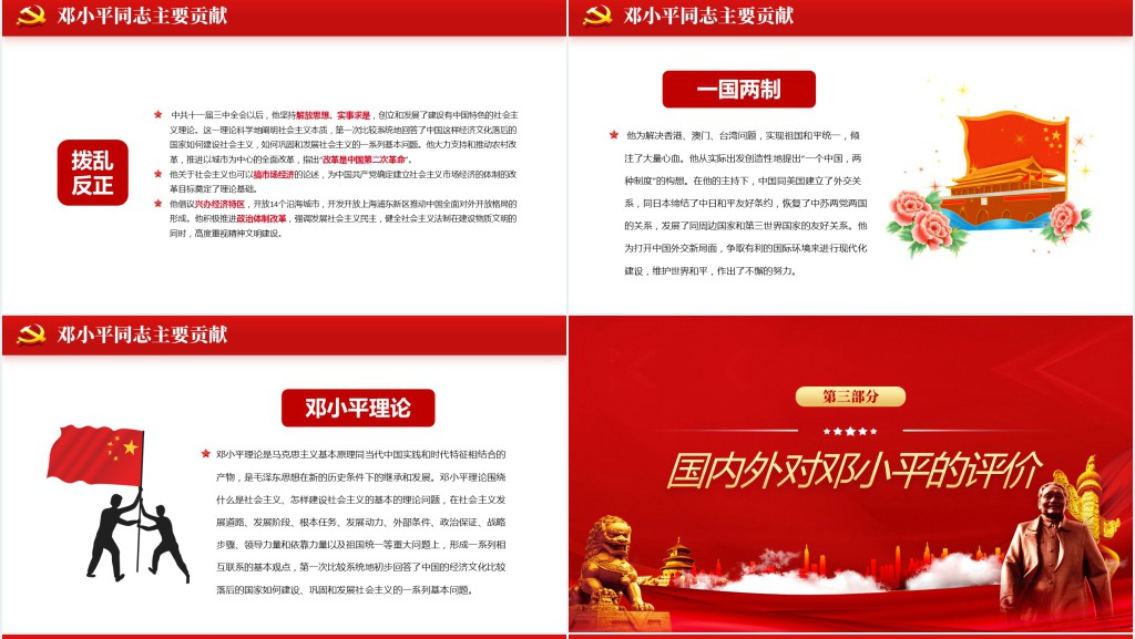 热烈庆祝邓小平诞辰117周年纪念红色中国风PPT 模板