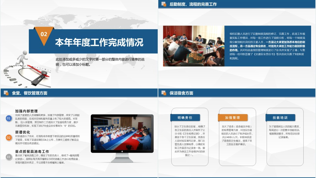 后勤管理工作计划PPT大气商务风企业后勤部工作总结及下半年工作计划述职报告模板