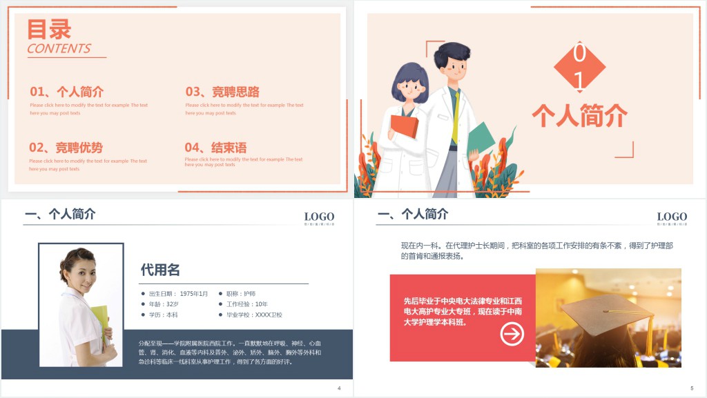 内科护士长竞聘个人简历PPT模板 内科护士长竞聘个人简历PPT模板