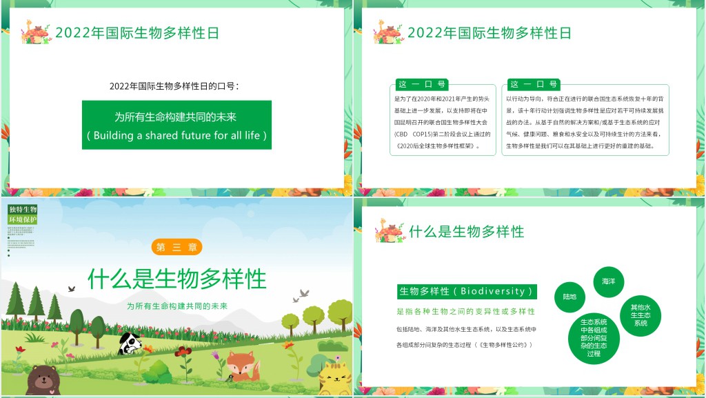 清新卡通国际生物多样日介绍PPT