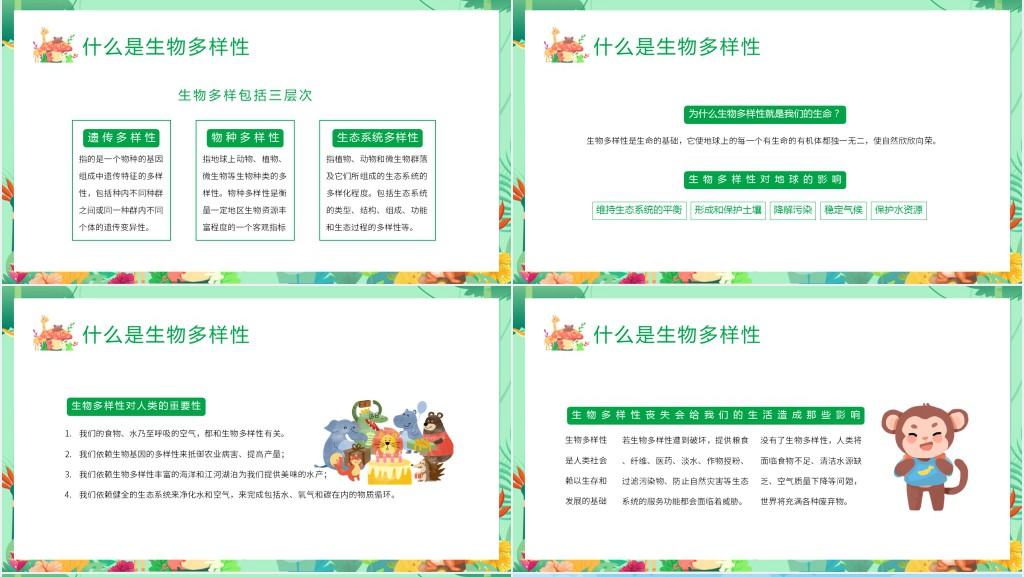 清新卡通国际生物多样日介绍PPT