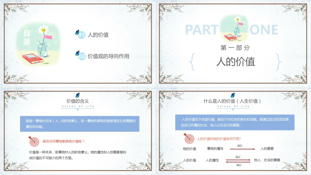简约清新人生价值观校园教师课件PPT模板