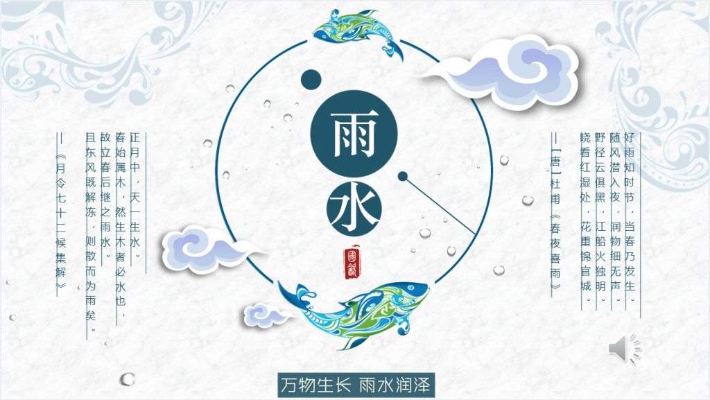 中国风雨水节气介绍PPT模板截图