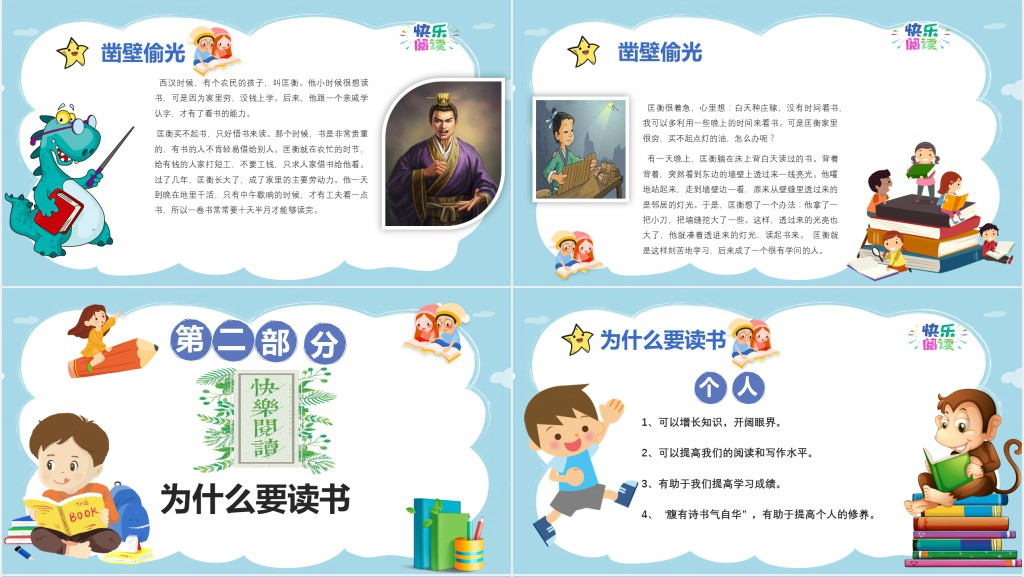 卡通校园儿童课件我读书我快乐PPT模板