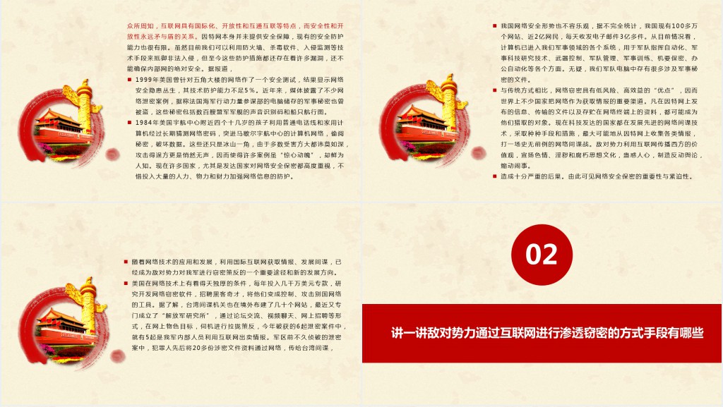 认清严峻形势强化网络安全意识切实提高涉网防间保密能力部队PPT党课 认清严峻形势强化网络安全意识切实提高涉网防间保密能力部队PPT党课