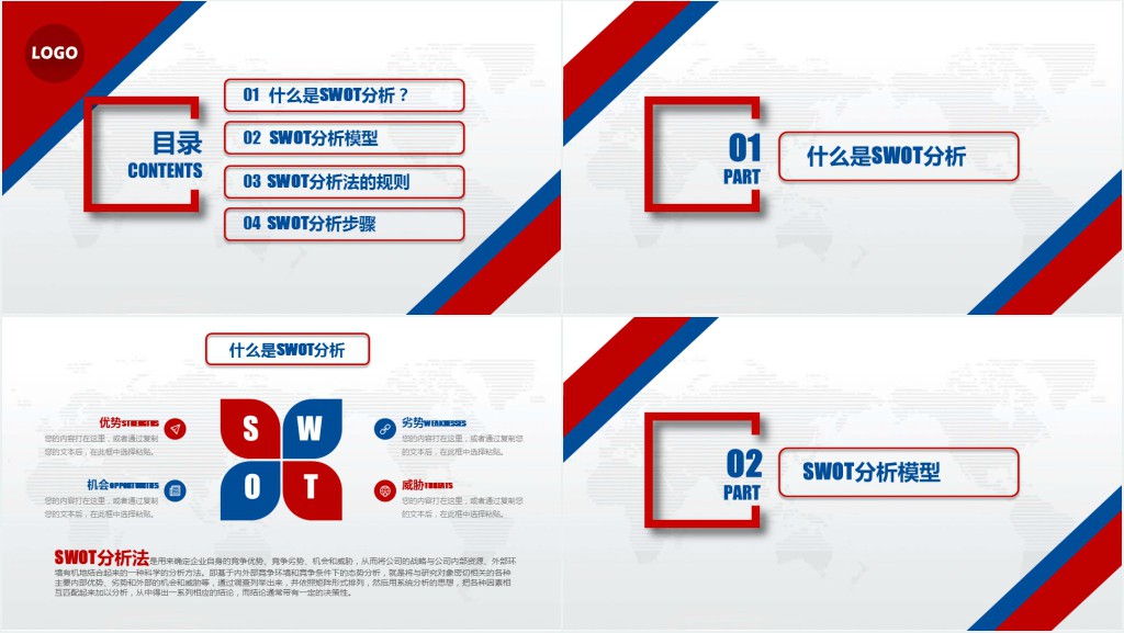 实用企业个人商业会议演讲SWOT分析案例优劣势商务报告PPT模板