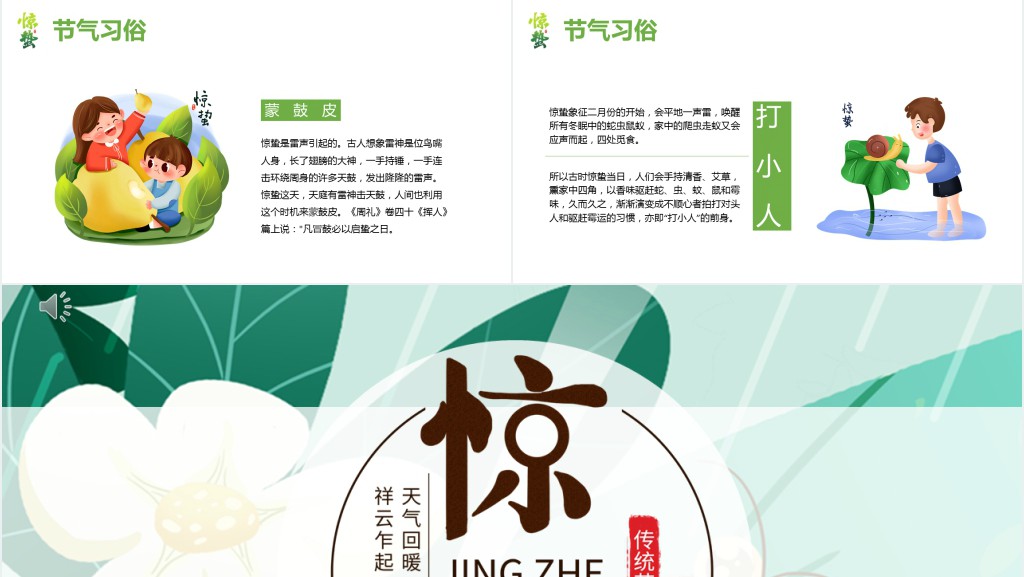 简约二十四惊蛰节气介绍PPT模板 简约二十四惊蛰节气介绍PPT模板
