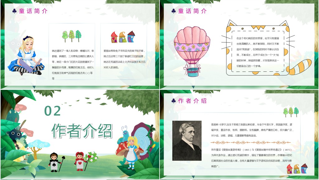 爱丽丝漫游奇境记PPT卡通童趣儿童文学作品简介好书推荐阅读读后感模板