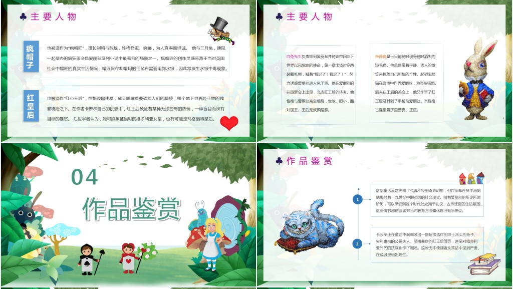 爱丽丝漫游奇境记PPT卡通童趣儿童文学作品简介好书推荐阅读读后感模板