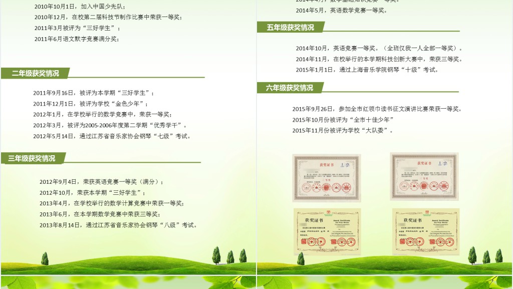 幼升小升初毕业升学择校儿童个人简历模板