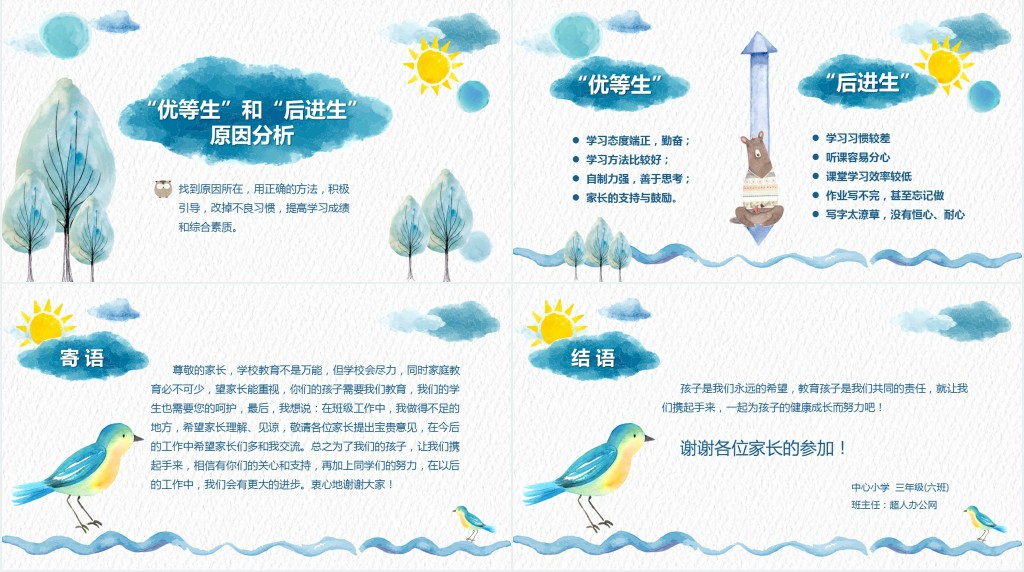 原创小学生新学期家长会PPT模板范文
