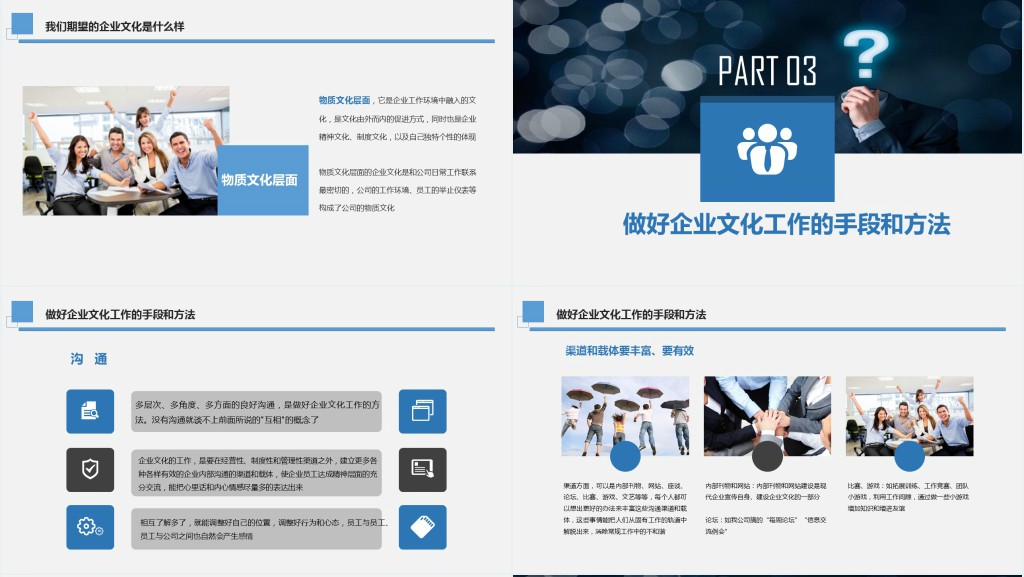 年蓝色商务企业战略管理企业文化建设演讲PPT