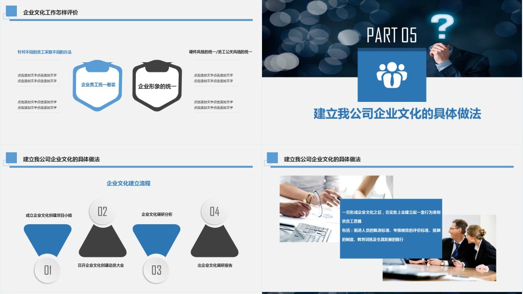 年蓝色商务企业战略管理企业文化建设演讲PPT