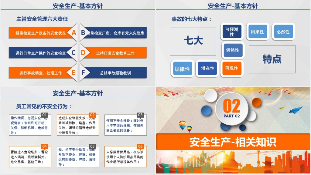 蓝橙色简约微立体安全生产培训PPT模板