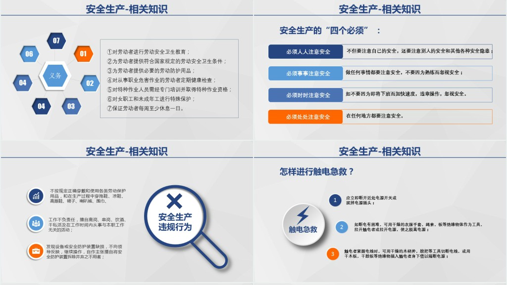 蓝橙色简约微立体安全生产培训PPT模板