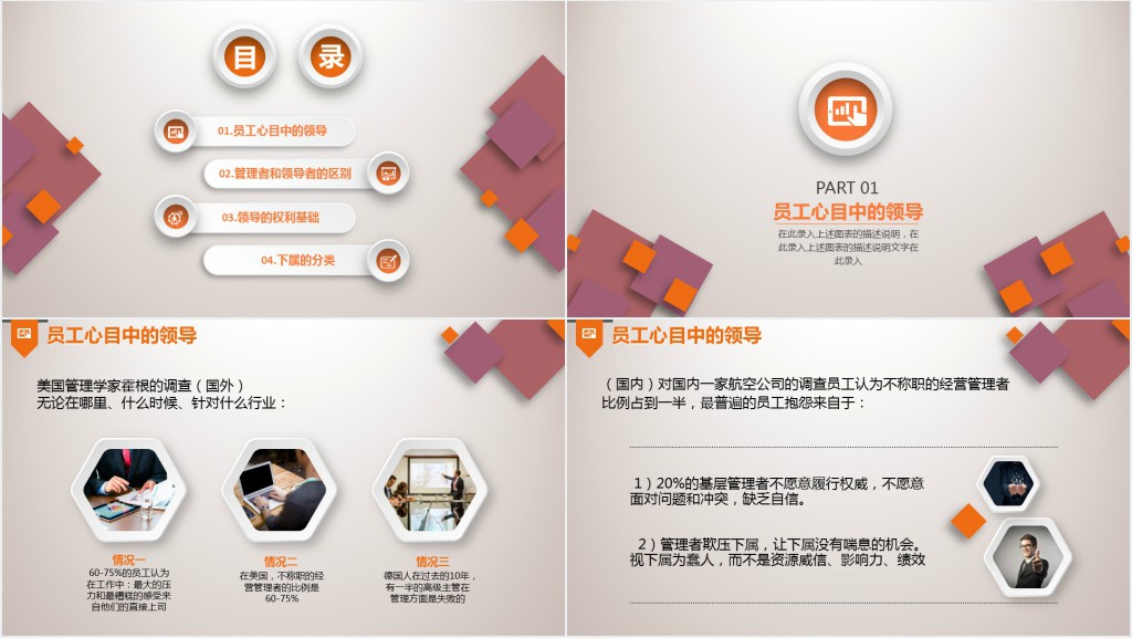 橙色红色微立体领导与领导力培训简约大气商务PPT模板