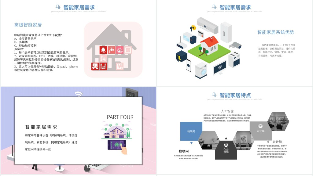 智能家居可行性分析报告PPT2.5D扁平化立体设计方案模板