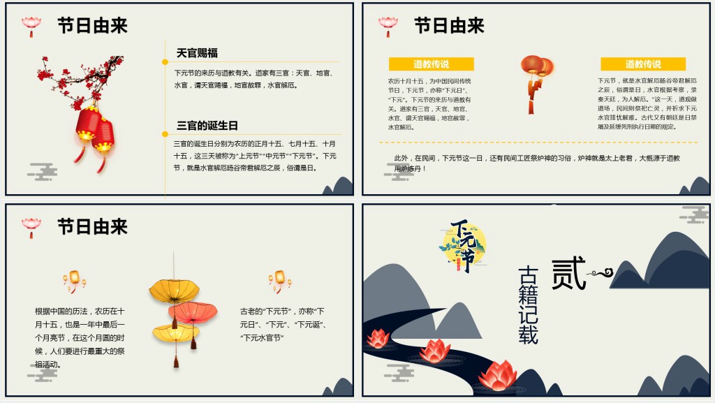 古代下元节的来历和风俗PPT模板 古代下元节的来历和风俗PPT模板