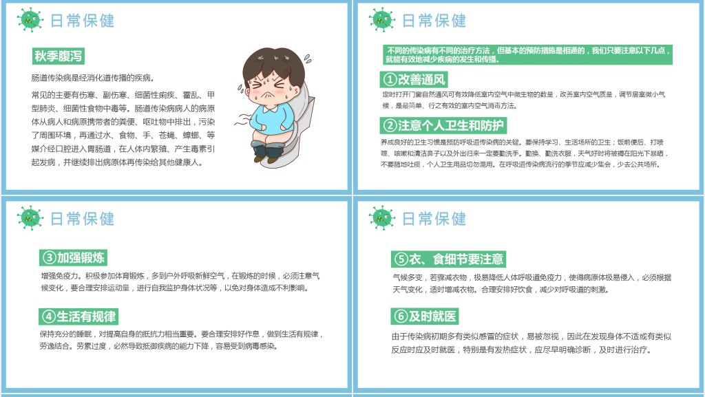 秋季儿童卫生知识PPT卡通时尚儿童小学生日常保健知识科普主题课件