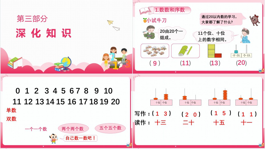 人教版小学数学一年级上册总复习数与代数(一)20以内数的认识PPT课件 人教版小学数学一年级上册总复习数与代数(一)20以内数的认识PPT课件
