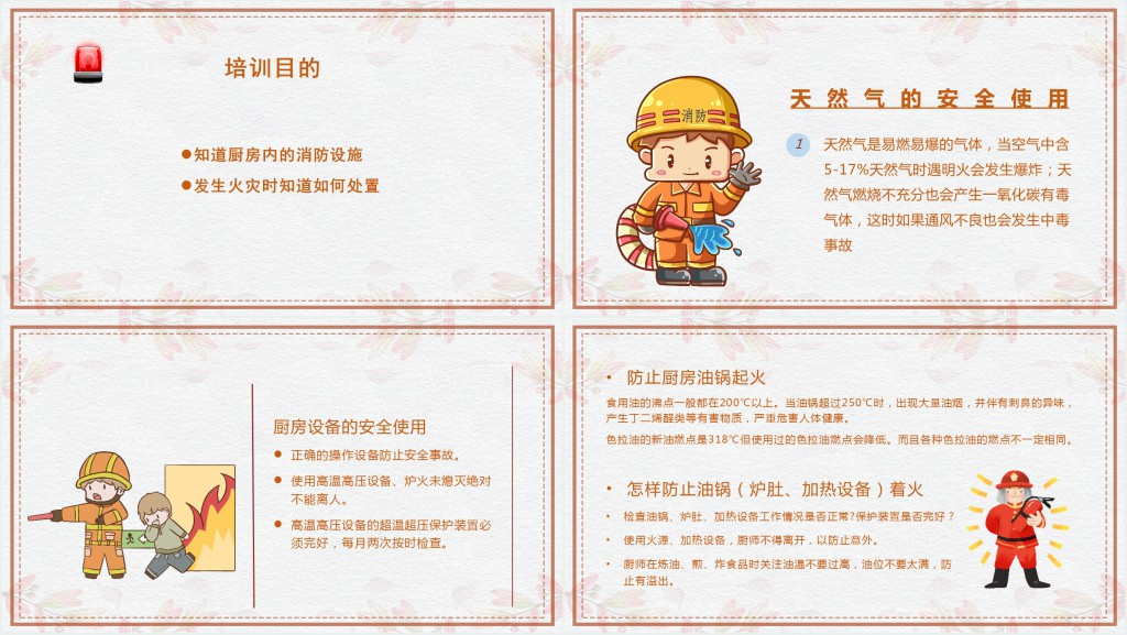 卡通简约知道厨房内的消防设施PPT模板