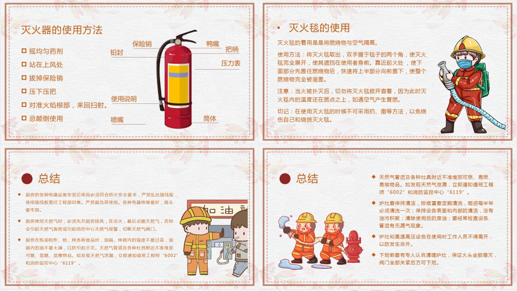 卡通简约知道厨房内的消防设施PPT模板