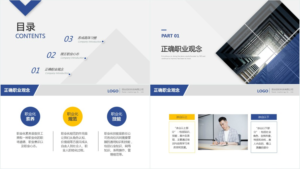 职场素养PPT极简商务风正确职业观念摆正职业心态养成高效习惯员工培训课件