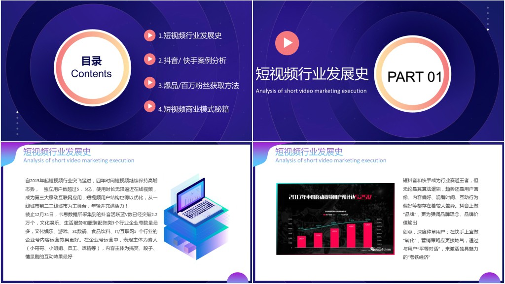 蓝色渐变短视频营销执行解析PPT