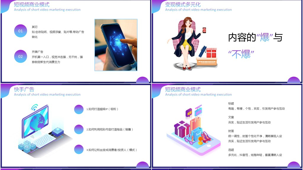 蓝色渐变短视频营销执行解析PPT